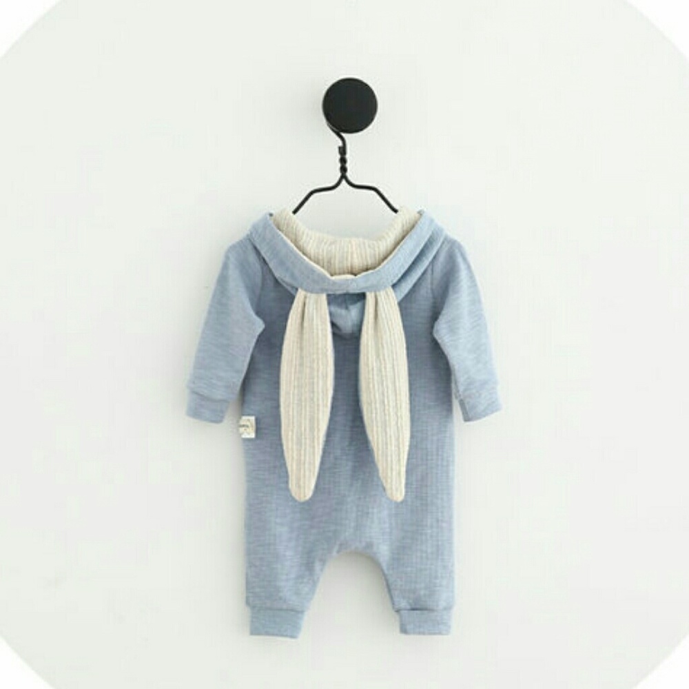 NWT Girls Boys Blue Bunny Ear Hood Pajama Sleeper